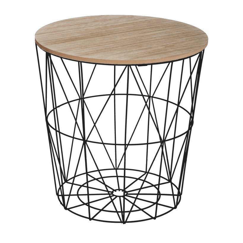 Βοηθητικό τραπέζι Kumi  mdf επιφάνεια oak και μέταλλο σε μαύρη απόχρωση Φ40x41εκ