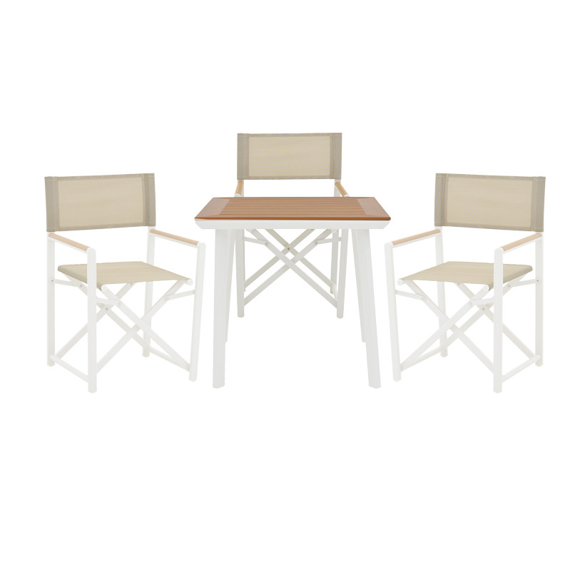 Τραπεζαρία Mabu-Synergy σετ 3τεμ  λευκό αλουμίνιο και plywood σε φυσικό χρώμα 80x80x74εκ