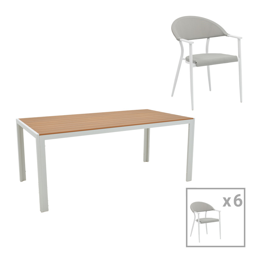 Τραπεζαρία Nares-Pino B σετ 7τεμ  λευκό αλουμίνιο και plywood σε φυσική απόχρωση 180x90x72.5εκ