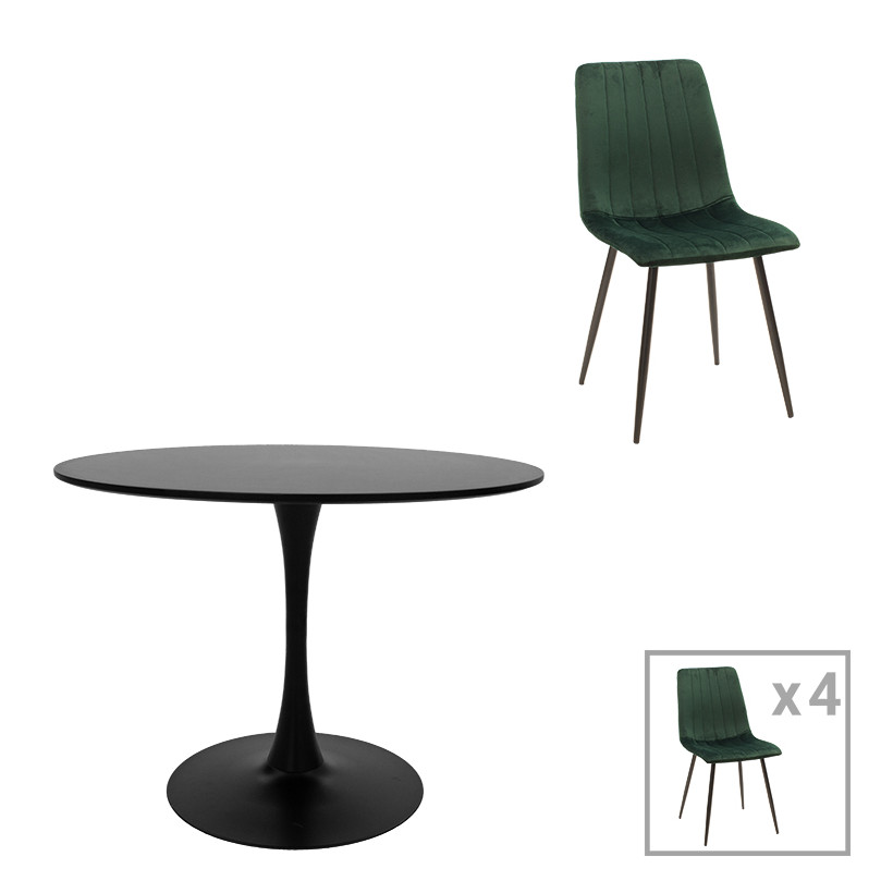 Τραπεζαρία Balou-Noor  σετ 5τεμ MDF μαύρο-κυπαρισσι Φ120x73εκ