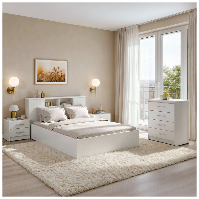 Σετ Κρεβατοκάμαρας Olympus White με Κρεβάτι 140x200εκ Σετ 4τεμ