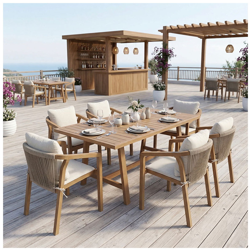 Τραπεζαρία Malibu  Σετ 7τεμ μασίφ ξύλο ακακίας 160x90x75εκ