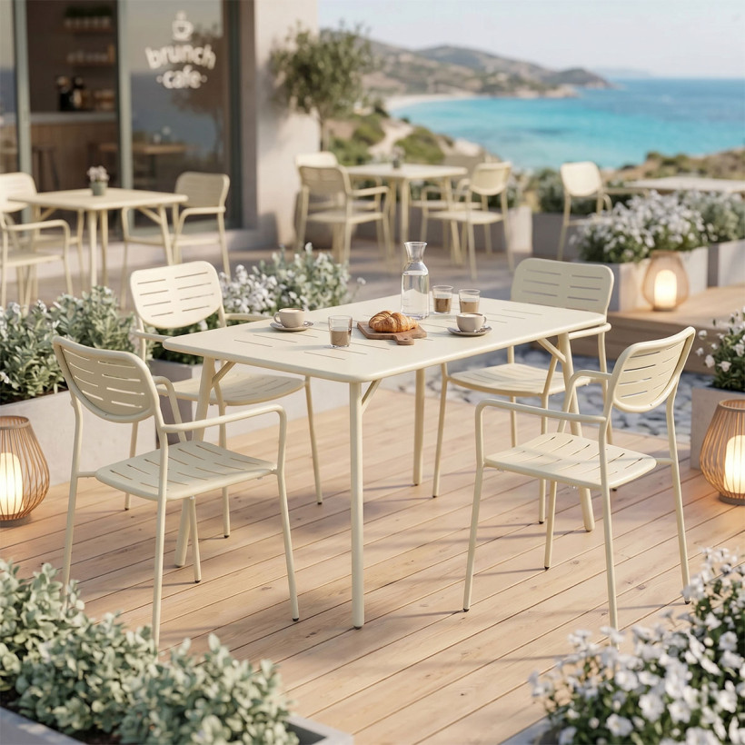 Τραπεζαρία Moraja Deraby  σετ 5τεμ κρεμ μέταλλο 140x80x72εκ