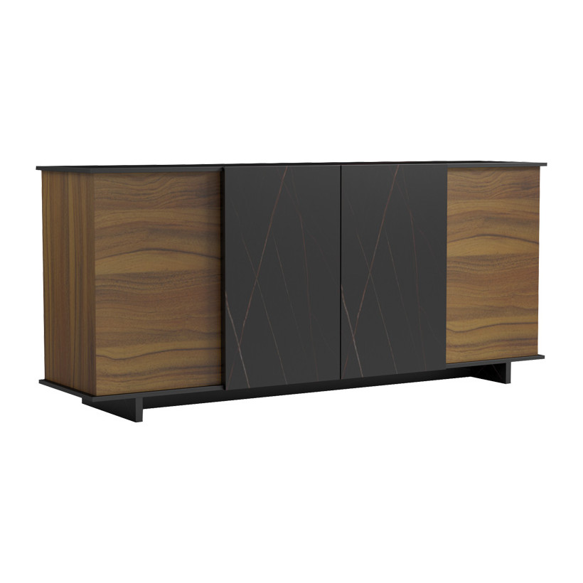 Μπουφές Zafore  καρυδί- μαύρο μαρμάρου 180x45x80εκ
