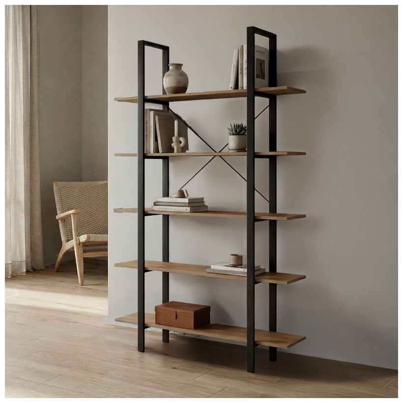 Βιβλιοθήκη-Ραφιέρα Loftie  sonoma-μαύρο μέταλλο 126x28x165εκ