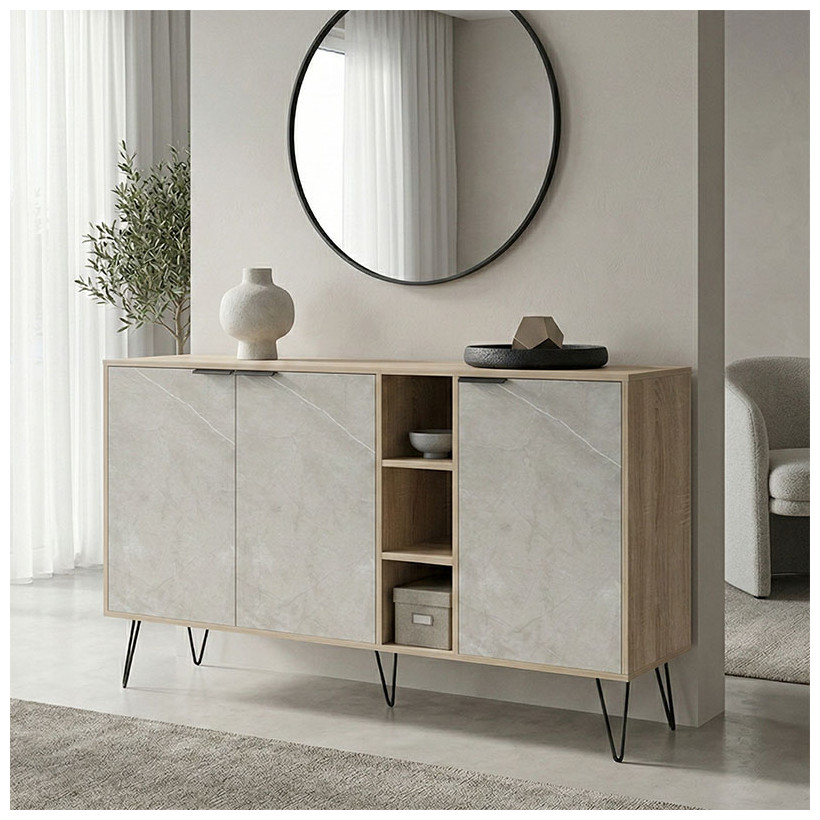 Μπουφές Balain  sonoma-γκρι μπεζ όψη μαρμάρου 142x35.5x83εκ