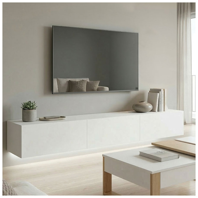 Έπιπλο τηλεόρασης επιτοίχιο με Led Rival  λευκό 210x35x30εκ