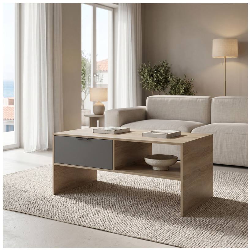 Τραπέζι σαλονιού Felina  sonoma-ανθρακί 100x50x45εκ