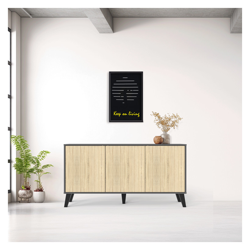 Μπουφές Billie  ανθρακί-sonoma 149x40x77εκ