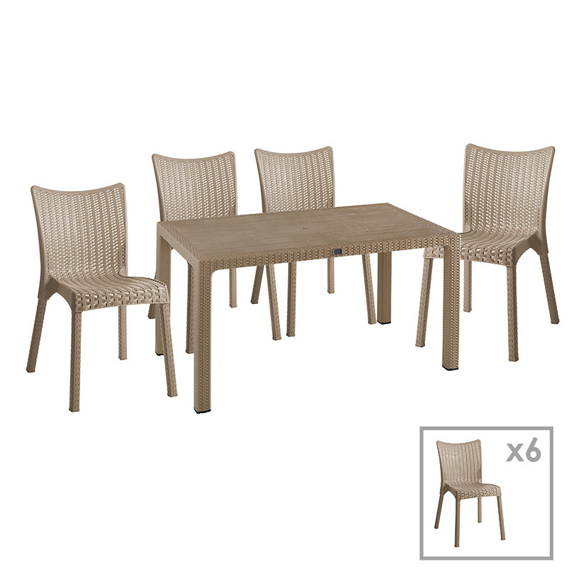 Τραπεζαρία Explore-Confident  σετ 7τεμ PP cappuccino 150x90x73,5εκ