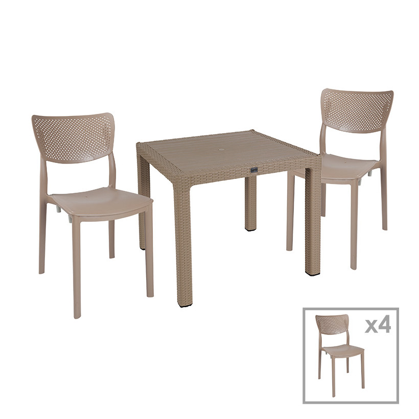Τραπεζαρία Explore-Ignite  σετ 5τεμ PP cappuccino 90x90x73,5εκ