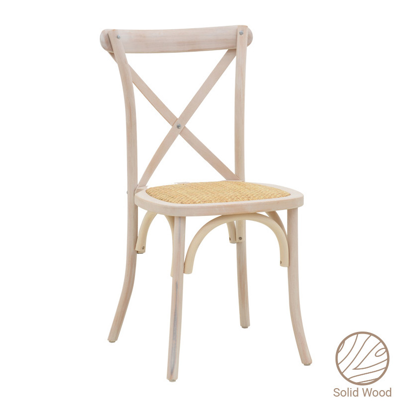 Καρέκλα Dylon  στοιβαζόμενη white wash ξύλο οξιάς-έδρα φυσικό rattan 48x52x89εκ