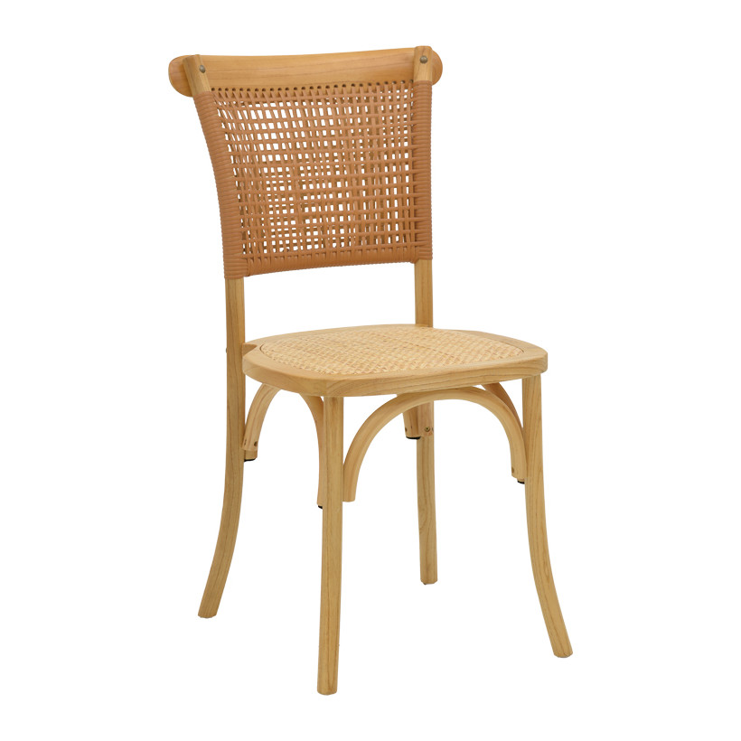 Καρέκλα Karley  φυσικό ξύλο οξιάς-έδρα φυσικό rattan 48x52x89εκ