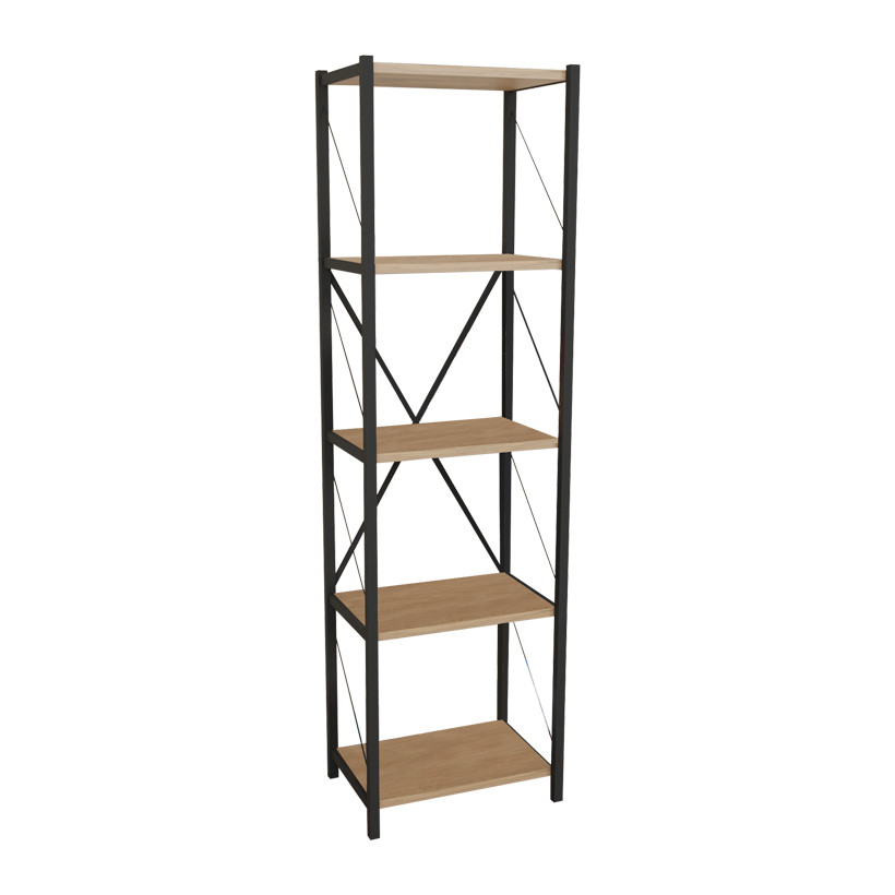 Βιβλιοθήκη Glase  oak μελαμίνης-μαύρο μέταλλο 40x30x150εκ