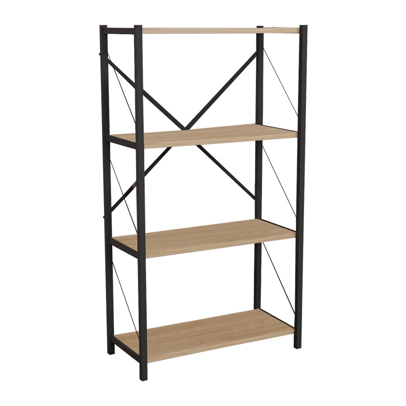 Βιβλιοθήκη Jackrey  oak μελαμίνης-μαύρο μέταλλο 63x30x114εκ