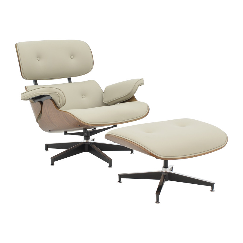 Πολυθρόνα-υποπόδιο relax Jenna  μπεζ pu- plywood καρυδί-βάση χρωμίου 82x92x82εκ
