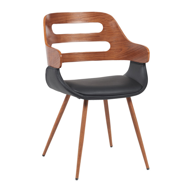 Πολυθρόνα Fern  PU μαύρο-ξύλο καρυδί απόχρωση 52x59x80εκ