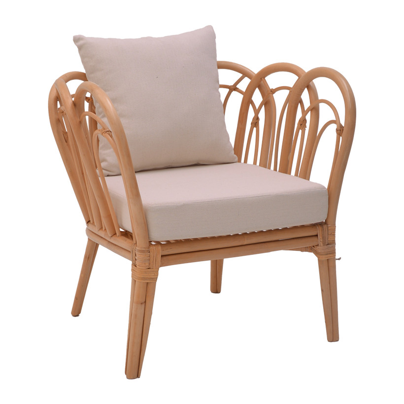 Πολυθρόνα Tania  φυσικό rattan-λευκό μαξιλάρι 76x76x76εκ