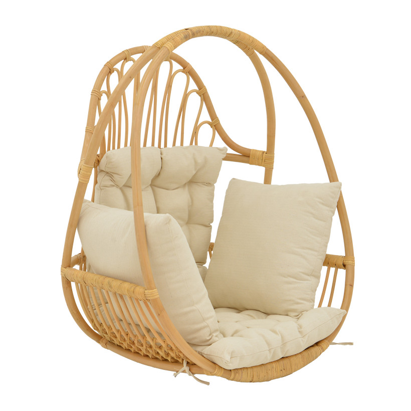 Κρεμαστή κούνια Jorg  φυσικό rattan-κρεμ μαξιλάρι 80x59x105εκ