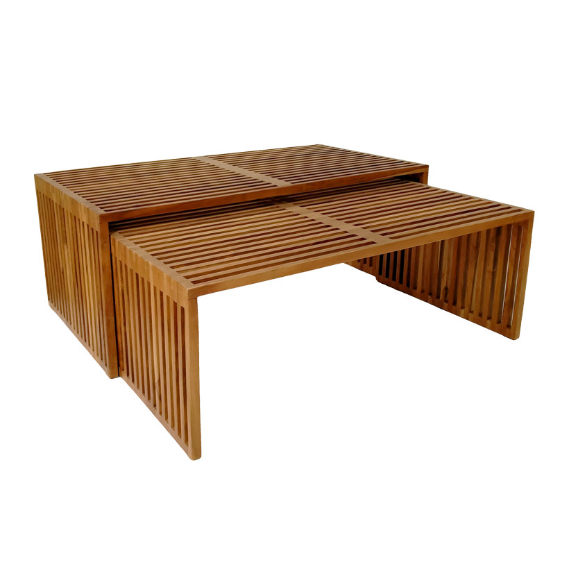 Τραπέζι Tinnie  σετ 2τεμ teak ξύλο σε φυσική απόχρωση