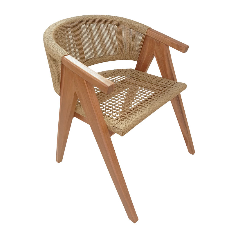 Πολυθρόνα Wolly  teak ξύλο και pe σχοινί σε φυσική απόχρωση 60x60x76εκ