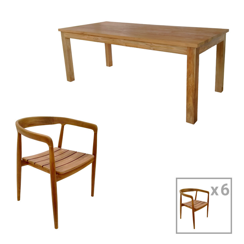 Τραπεζαρία 7τεμ.Noody-Wooly  teak ξύλο σε φυσική απόχρωση