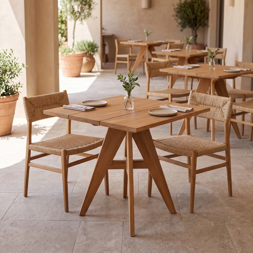 Τραπέζι Cadrada  teak ξύλο σε φυσική απόχρωση 70x70x76εκ