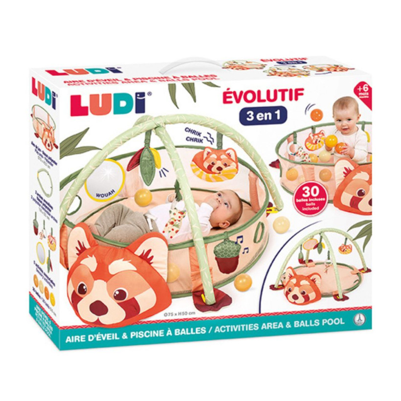 Ludi 3σε1 βρεφικό γυμναστήριο δραστηριοτήτων-μπαλοπισίνα με 30 μπαλάκια κόκκινο 'Πάντα'