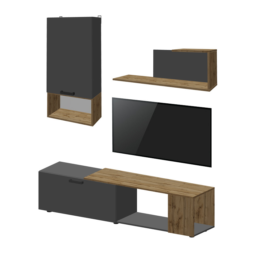 Σύνθετο σαλονιού Poelfy  σε ανθρακί-oak απόχρωση 170x37.5x42εκ