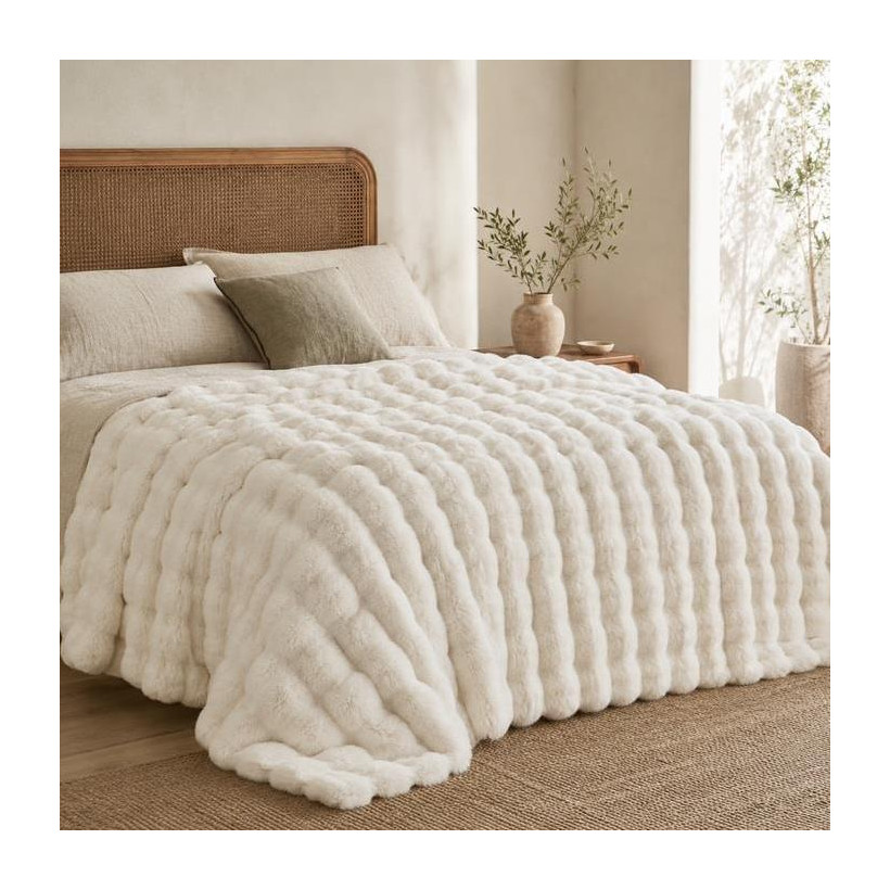 Κουβέρτα faux fur λευκό 160x200εκ.