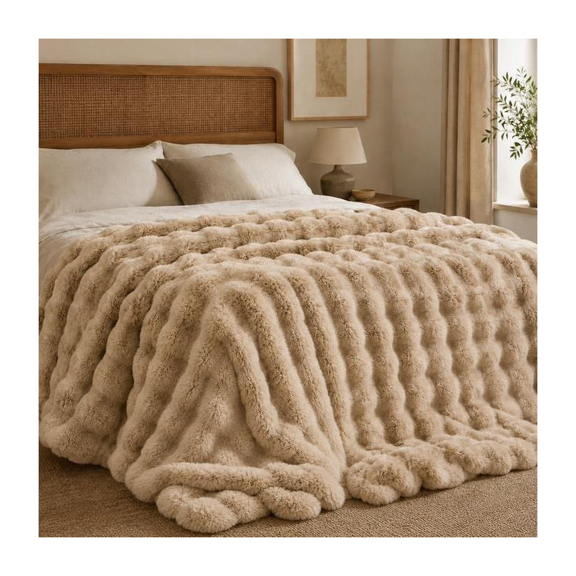 Κουβέρτα faux fur καφέ ανοιχτό 160x200εκ.