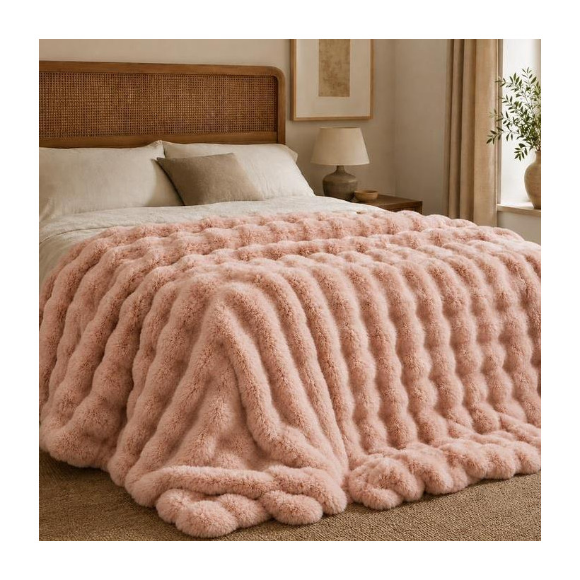 Κουβέρτα faux fur ροζ 160x200εκ.