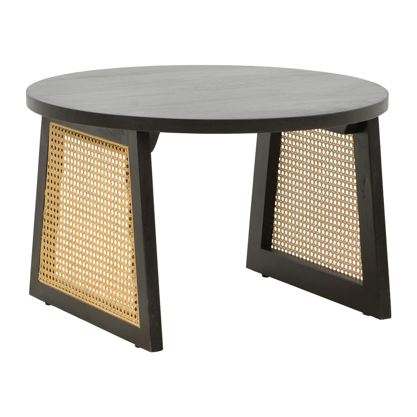 Τραπέζι Tamarind  ξύλο mango-φυσικό rattan σε μαύρη απόχρωση Φ65x40εκ