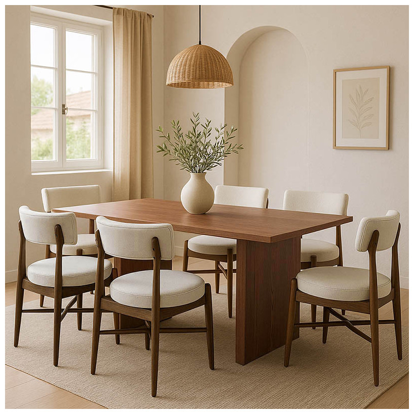 Τραπεζαρία Eleganza-Raudi  σετ 7τεμ mdf σε καρυδί-εκρού απόχρωση 180x99x75.8εκ