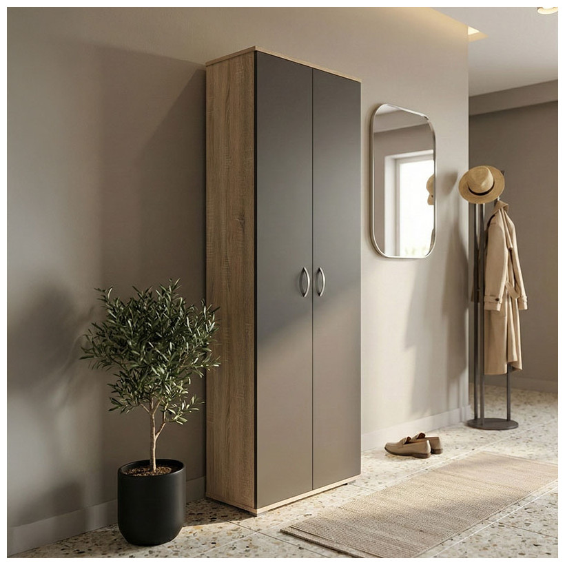 Παπουτσοθήκη-Ντουλάπα Racka  sonoma-ανθρακί 58x34x186εκ