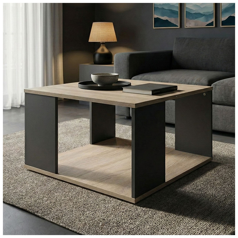 Τραπέζι σαλονιού Zelegan  sonoma-ανθρακί 60x60x39εκ