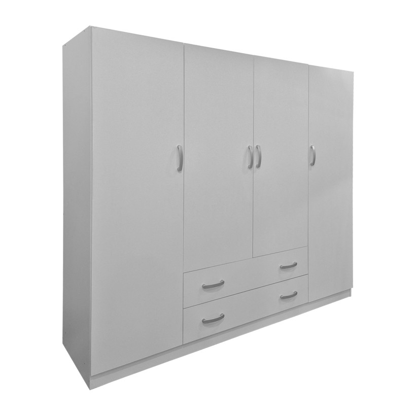Ντουλάπα τετράφυλλη με 2 συρτάρια Alvia  λευκή 200x51x180εκ