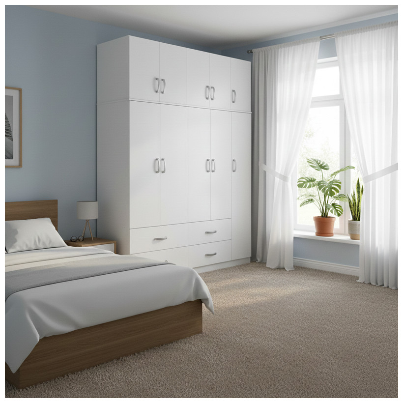 Ντουλάπα πεντάφυλλη με πατάρι Athos  λευκή 170x42x240εκ