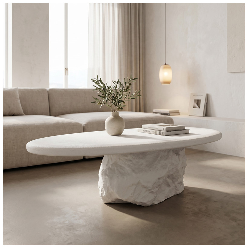 Τραπέζι σαλονιού Zinol  mdf-polyresin λευκό 105x62x32εκ