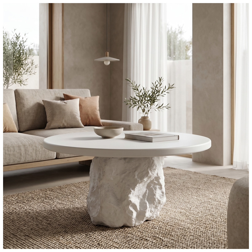 Τραπέζι σαλονιού Zinol  mdf-polyresin λευκό Φ80x36εκ
