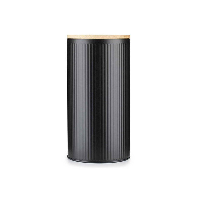Κουτί αποθήκευσης μεταλλικό μαύρο με bamboo καπάκι Ø10,8xΥ21εκ.