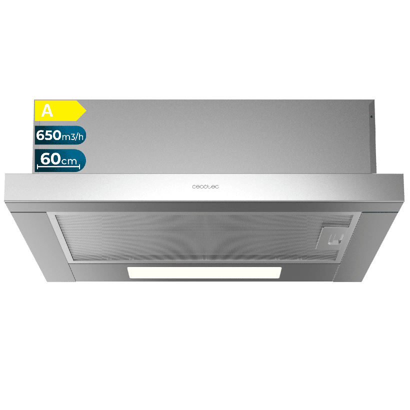 CECOTEC  Τηλεσκοπικός Απορροφητήρας Bolero Flux TLM 606500 Inox, 60cm, 650m3/h, 165W, Κλάση A, 2 Ταχύτητες, Φίλτρο Άνθρακα  CEC-02862