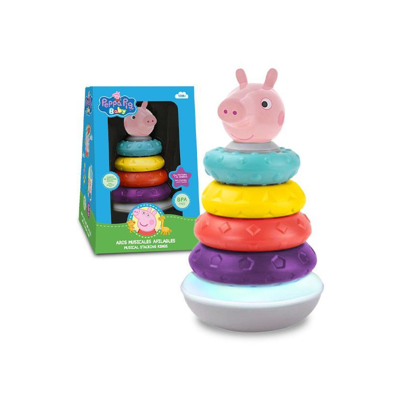 Πυραμίδα με κρίκους "Peppa" 12x12xΥ23εκ. με ήχο και φως