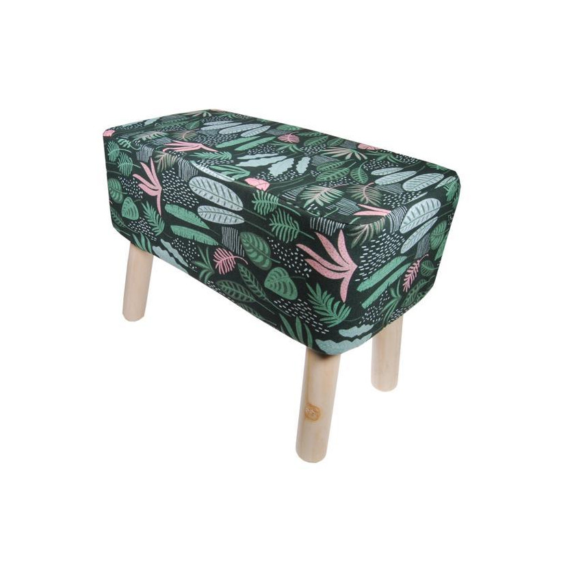 Σκαμπό υφασμάτινο Nextdeco floral με ξύλινα πόδια Υ37x50x27εκ.