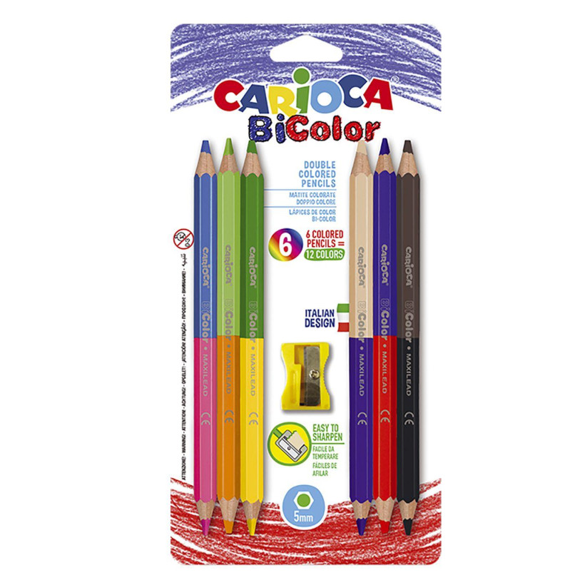 Ξυλομπογιές Jumbo Διπλής Γραφής με Ξύστρα Carioca σετ=6τεμ  Carioca 42264 60-724