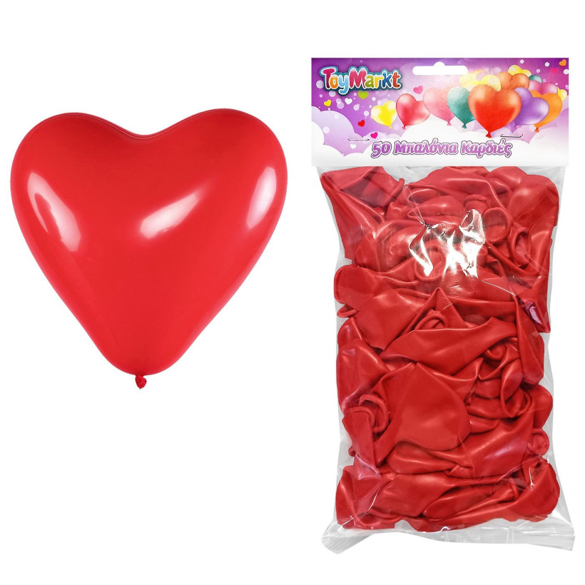 Σετ 50 Μπαλόνια Καρδιά Κόκκινη 23cm ToyMarkt 913590 71-3570
