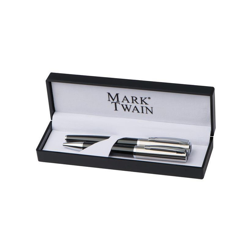 Σετ στυλό Mark Twain ball pen με κλιπ-rolleball pen ασημί-μαύρο