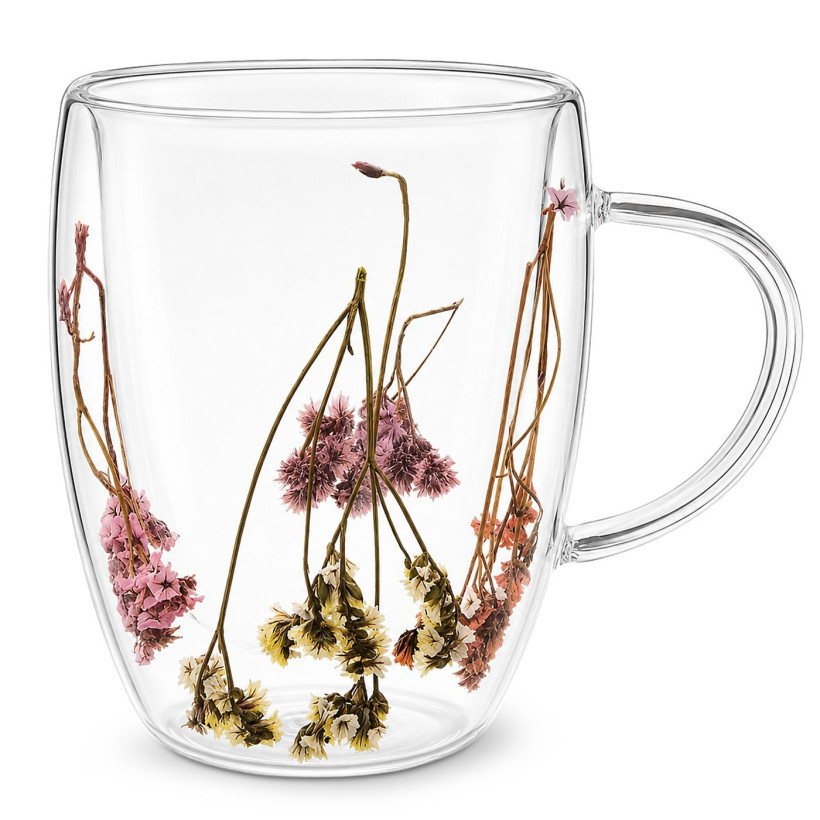 Κούπα Γυαλί Borosilicate με Λαβή & Άνθη 11x8,5cm 350ml Homie 1002209 80-2189