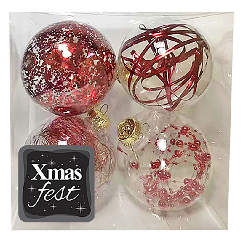 Μπάλες με Γέμιση Ντεκόρ πακ=4τεμ φ10 ø10cm Xmasfest 1132545 Κόκκινο 93-2525-RED