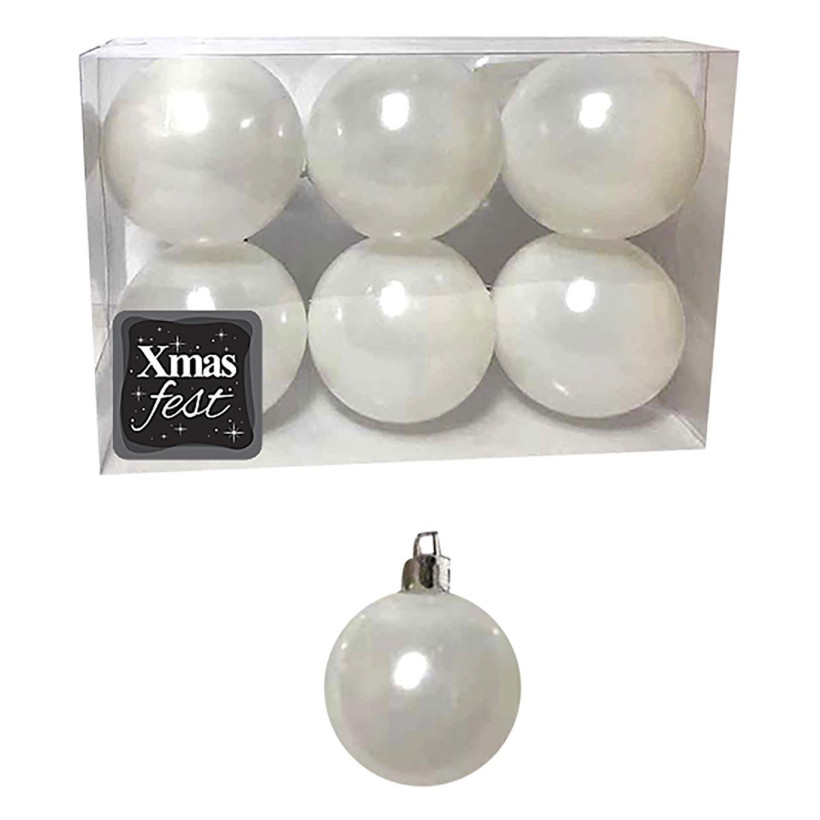 Μπάλες Περλέ Λευκές πακ=6τεμ φ8 ø8cm Xmasfest 1132569 93-2549